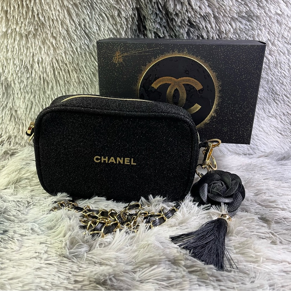 Chanel Black Cosmetics Bag with Gold Accents, NO BOX